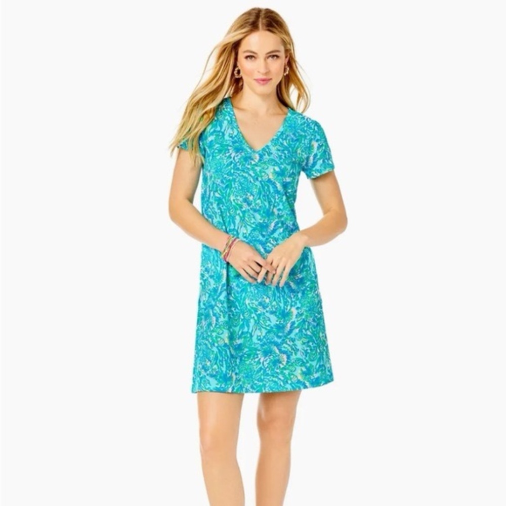 NWT Lilly Pulitzer Etta short sleeve dress M surf blue Coral of the Story